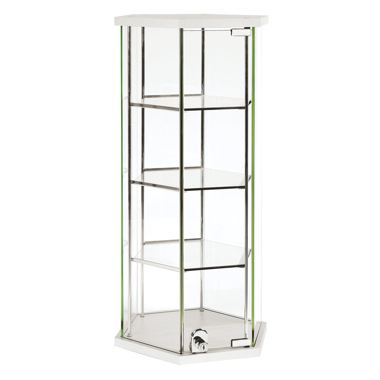 Hex Glass Counter Top Showcase with 3 Shelves & Lockable Door - H700 x 350mm DIA