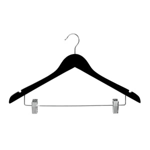 Wooden Hanger with Notches and Adjustable Clips (H2631)