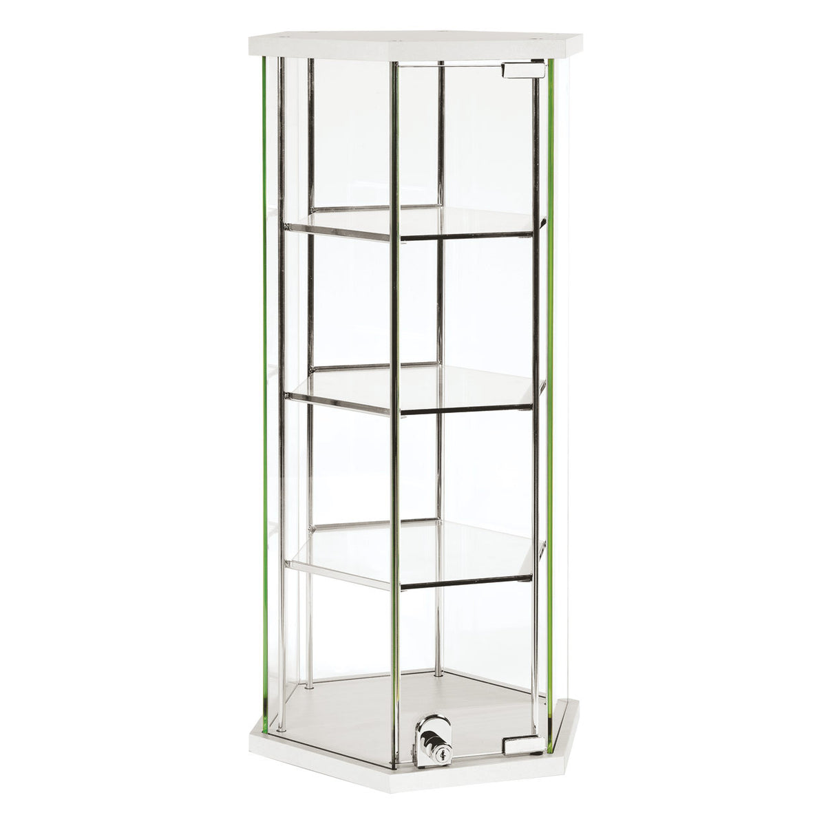 Hex Glass Counter Top Showcase with 3 Shelves &amp; Lockable Door - H700 x 350mm DIA
