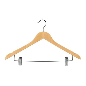 Wooden Hanger with Notches and Adjustable Clips (H2631)