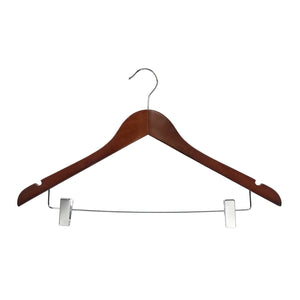 Wooden Hanger with Notches and Adjustable Clips (H2631)